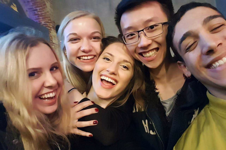 Hon Man Chung with Bachelor in Management students