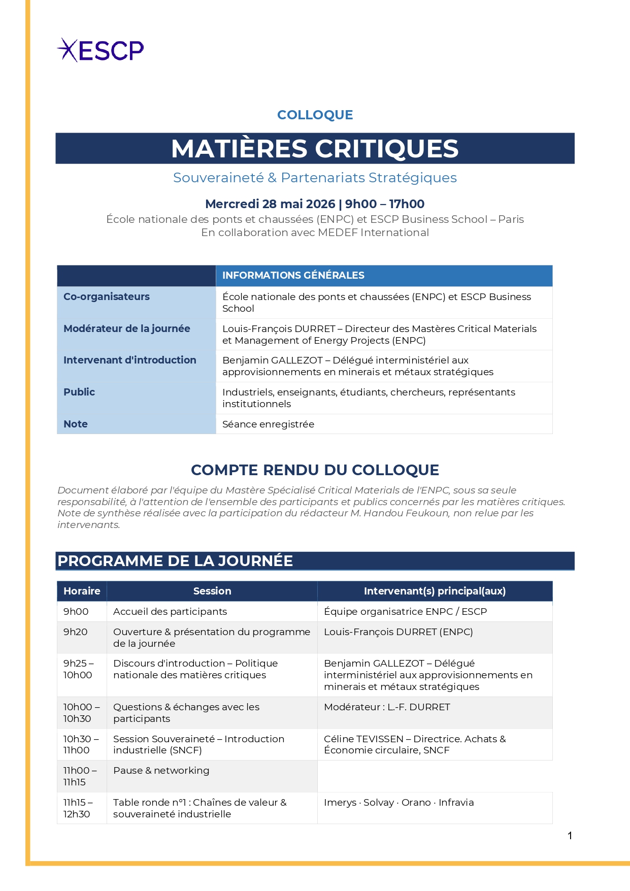 Colloque Matières critiques : Souveraineté et partenariats stratégiques