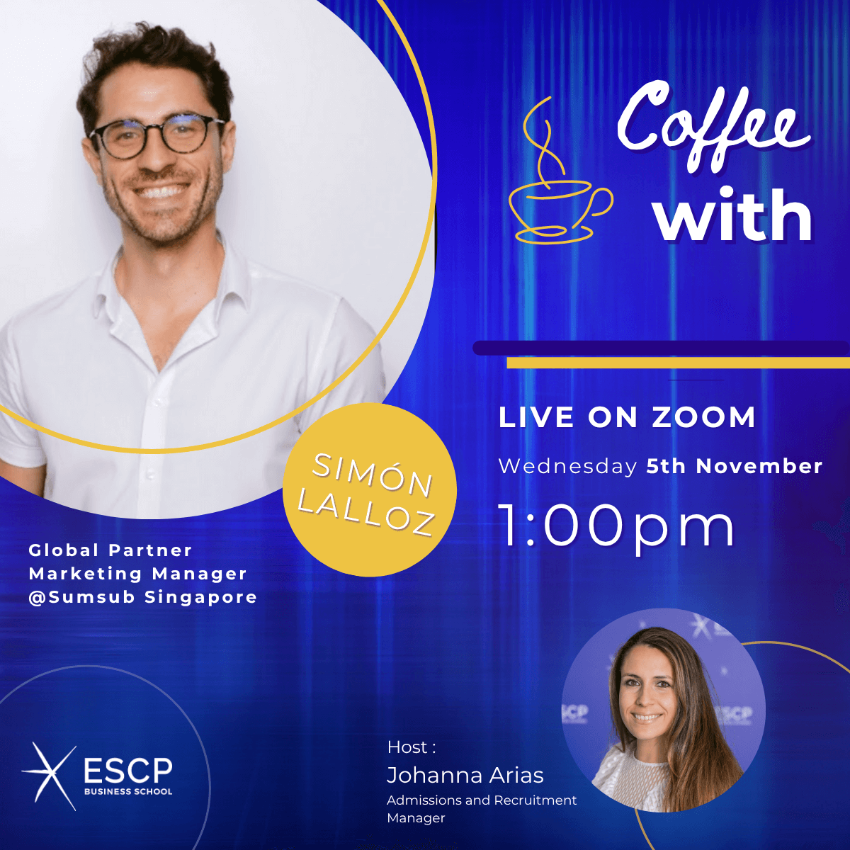 Coffee with Simon Lalloz on Zoom the Wednesday 5th November at 1:00pm