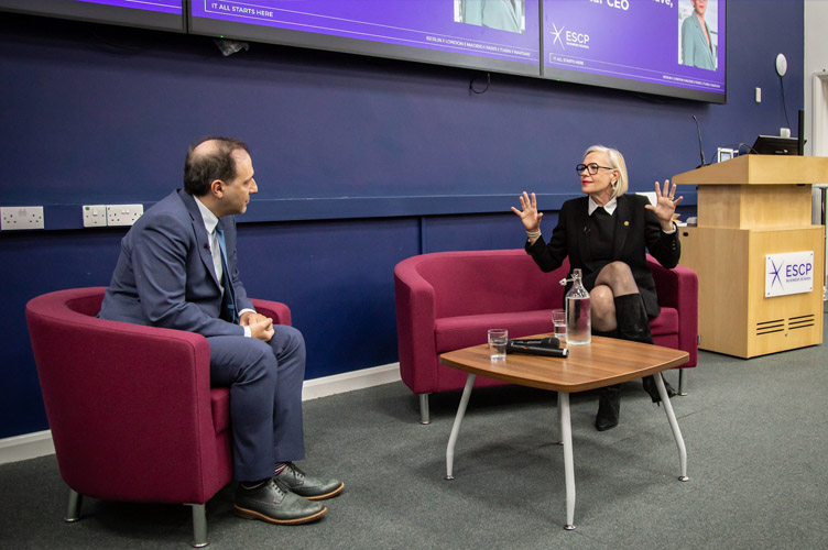 Picture: Kamran Razmdoost, ESCP London Campus Dean, and Gwendoline Cazenave, Eurostar CEO, in active discussion on the future of leadership
