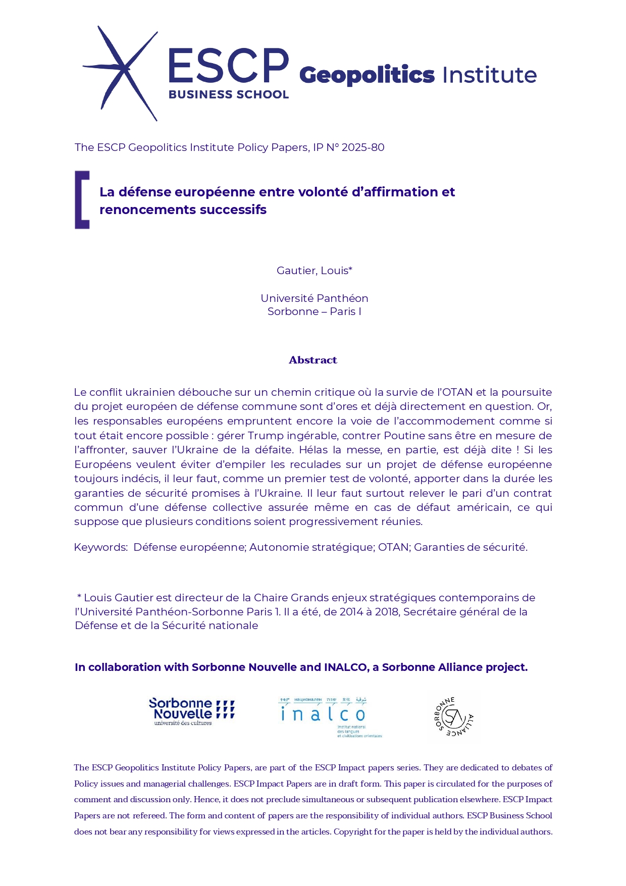 La défense européenne entre volonté d’affirmation et
renoncements successifs