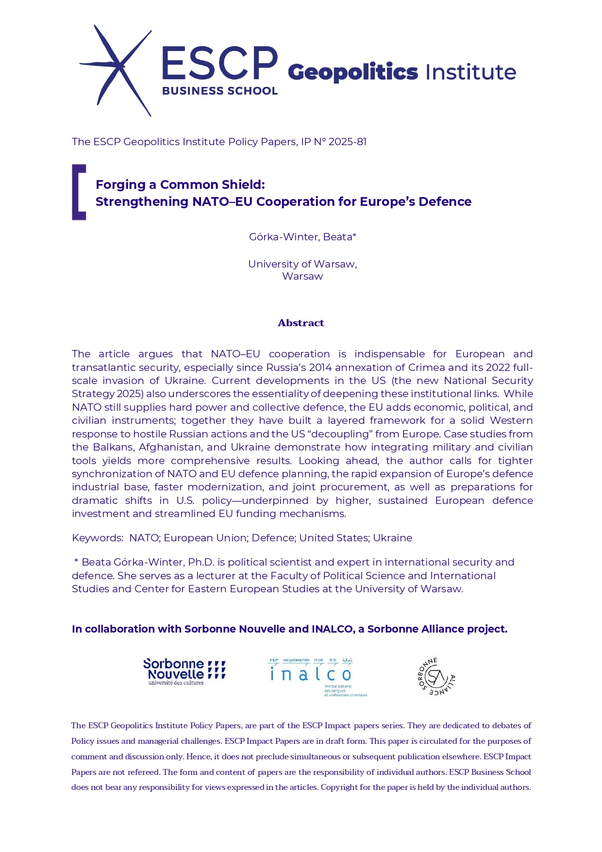 Forging a Common Shield:
Strengthening NATO–EU Cooperation for Europe’s Defence