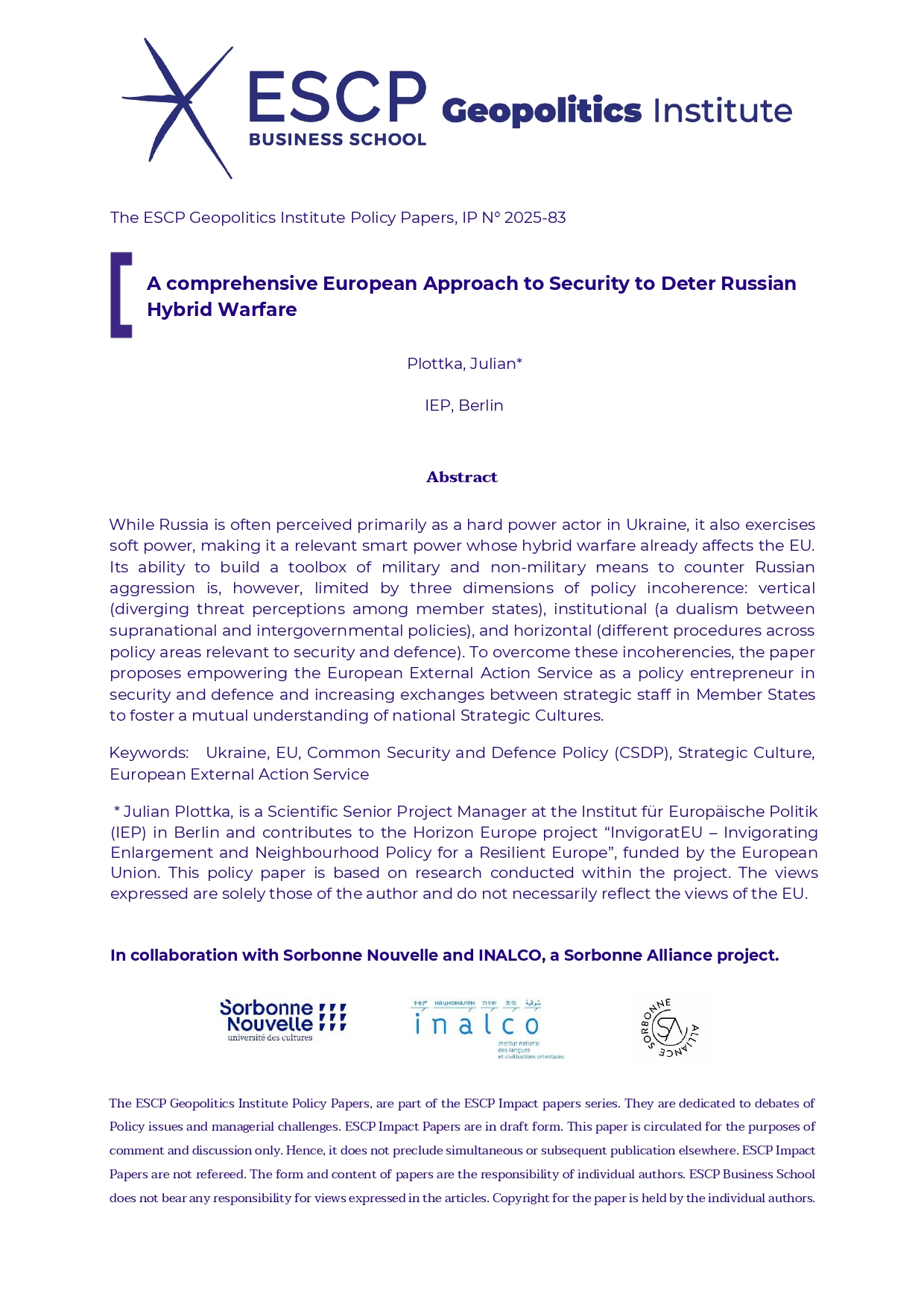 A comprehensive European Approach to Security to Deter Russian Hybrid Warfare