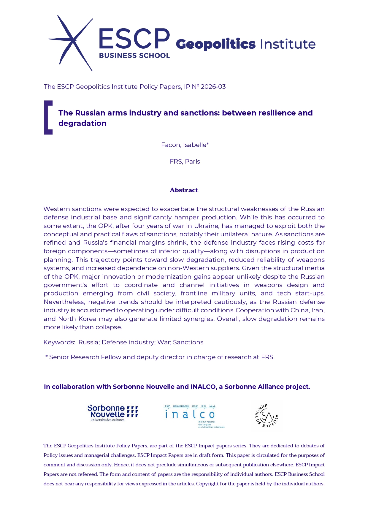 The Russian arms industry and sanctions: between resilience and
degradation