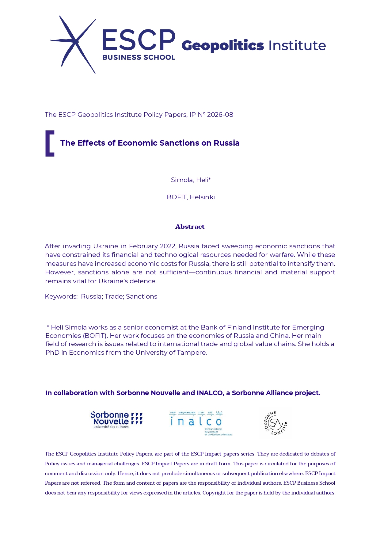 The Effects of Economic Sanctions on Russia