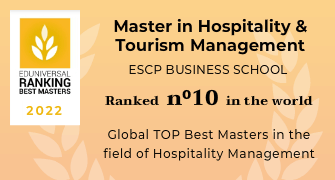 EDUNIVERSAL Ranking Best Masters 2022 in the field of Hospitality Management - ESCP Business School MSc in Hospitality and Tourism Management ranked 10 in the world