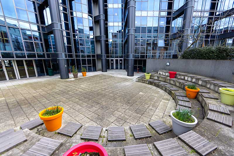 The courtyard area of the campus for students and staff