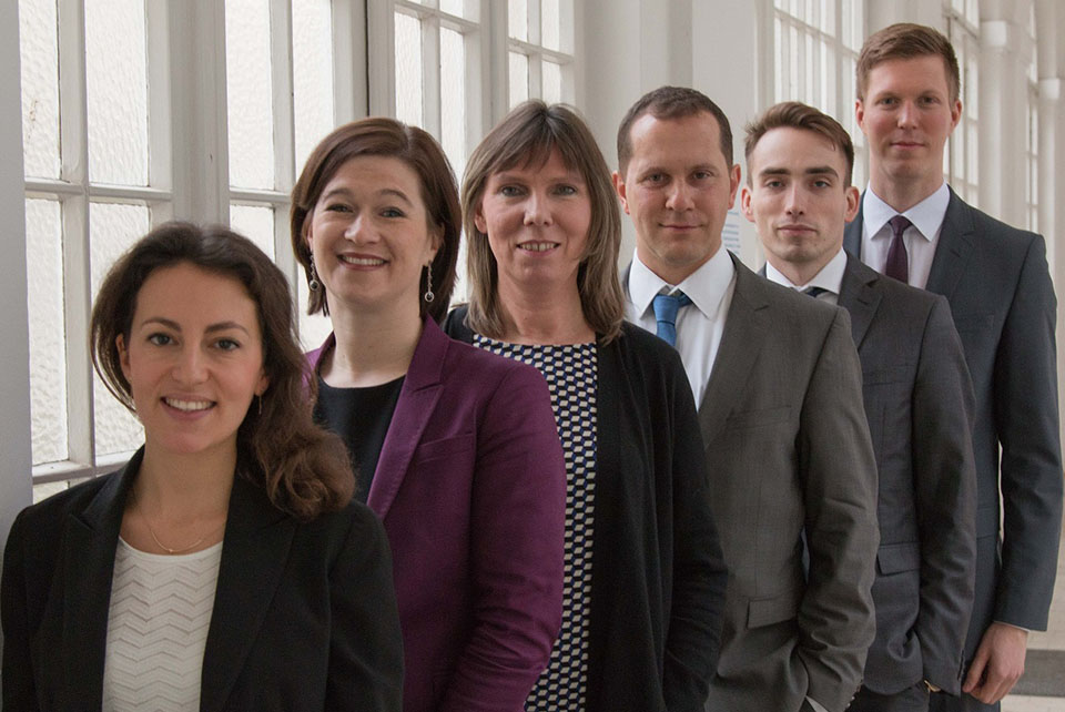 Team of the chair Organisation and Human Resource Management Chair, with From left to right: Charlotte Traeger, Kerstin Alfes, Sabine Scholz, Stephan Schmuck, Holger Böhne, and Nils Langner, Berlin campus, ESCP