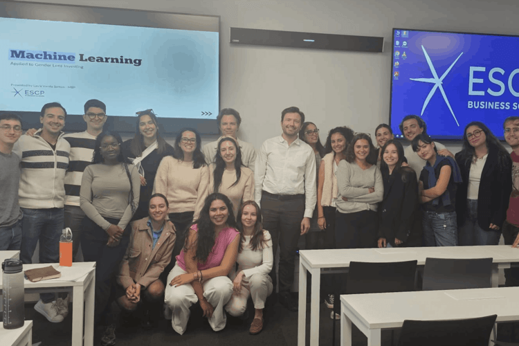Professor Ivan Savin poses with ESCP Business School students following a Machine Learning class, where the research project that later became a published PLOS ONE study first took shape.

