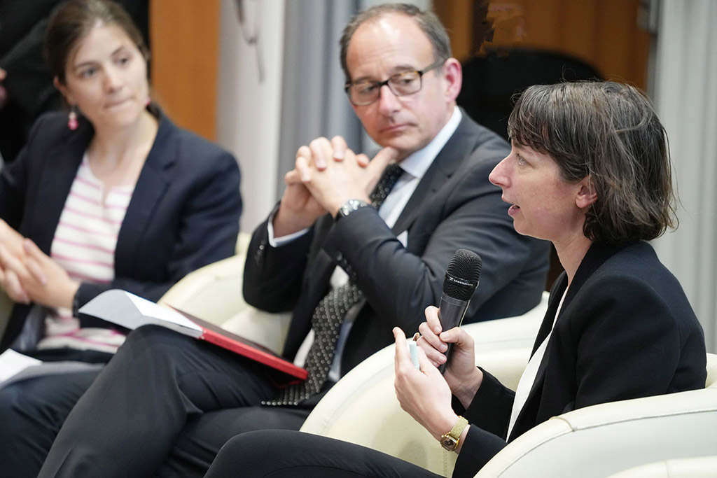 Regulators from the US (Michael Considine, Brian Reissaus), France (Marie-Anne Lavergne), Germany (Friederike Wenkel) and the European Commission (Damien Levie and Marion C.) are discussing