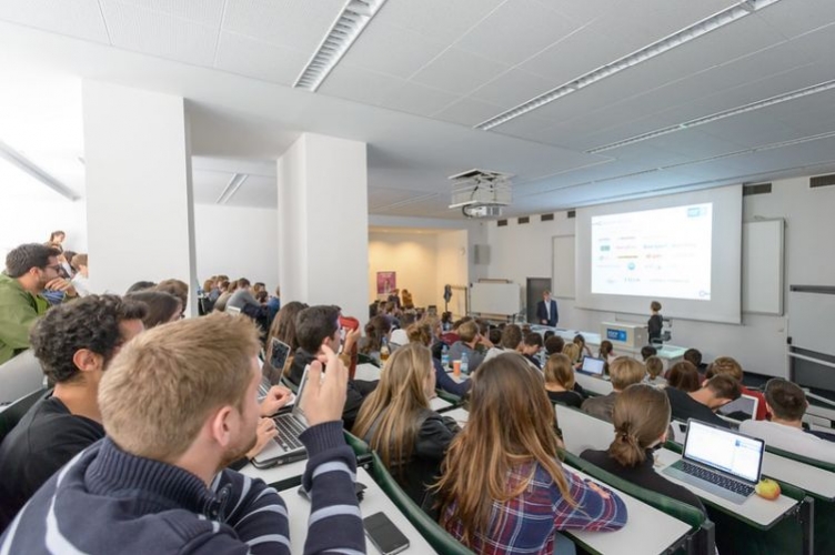 People listening to a presentation