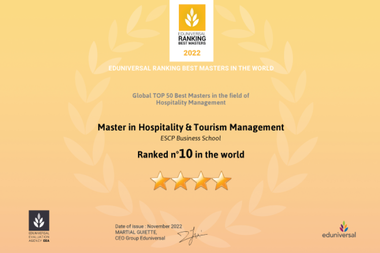 MSc in Hospitality & Tourism Management Ranks 10th best Worldwide