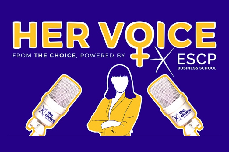 Logo for Her Voice, the new podcast launched by ESCP to inspire next generation of female leaders