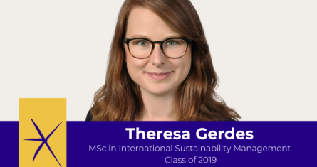 Photo of Theresa Gerdes, with text that says "MSc in International Sustainability Management, Class of 2019"