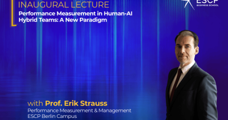 A photo of Prof. Erik Strauss, along with information about his Inaugural Lecture at ESCP in October 2025