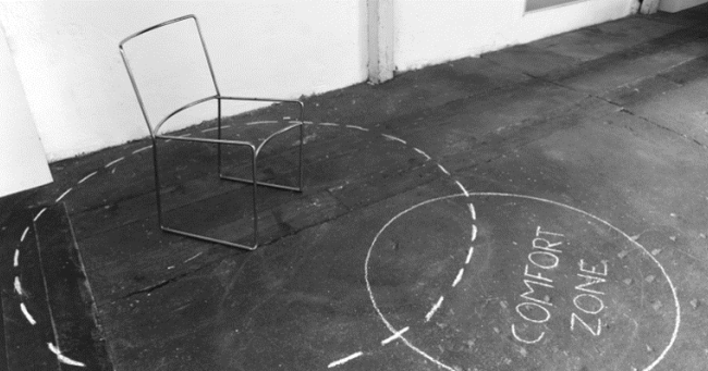 Comfort Zone - Chalk and Chair Sarah Bordugo, Ricardo Geromel, Elodie Le Boucher & Christopher Santerre, Improbable, ESCP Business School (Entrepreneurship) at Cartonnerie Paris, 2012