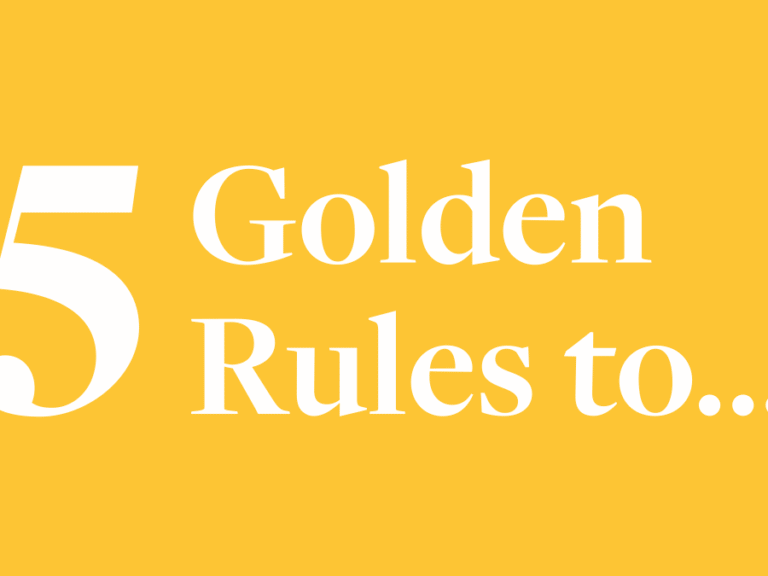 Yellow background with white letters reading 5 Golden Rules