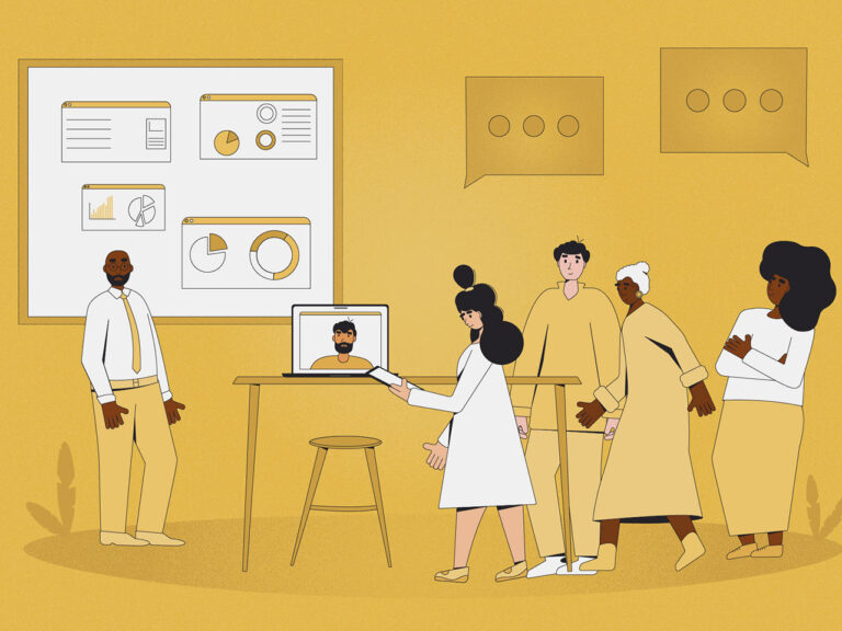 Presentation. Diverse group of professionals working together on a project. teamwork people. Coworkers talking at brainstorming business meeting, ©Aleksandr / Adobe Stock