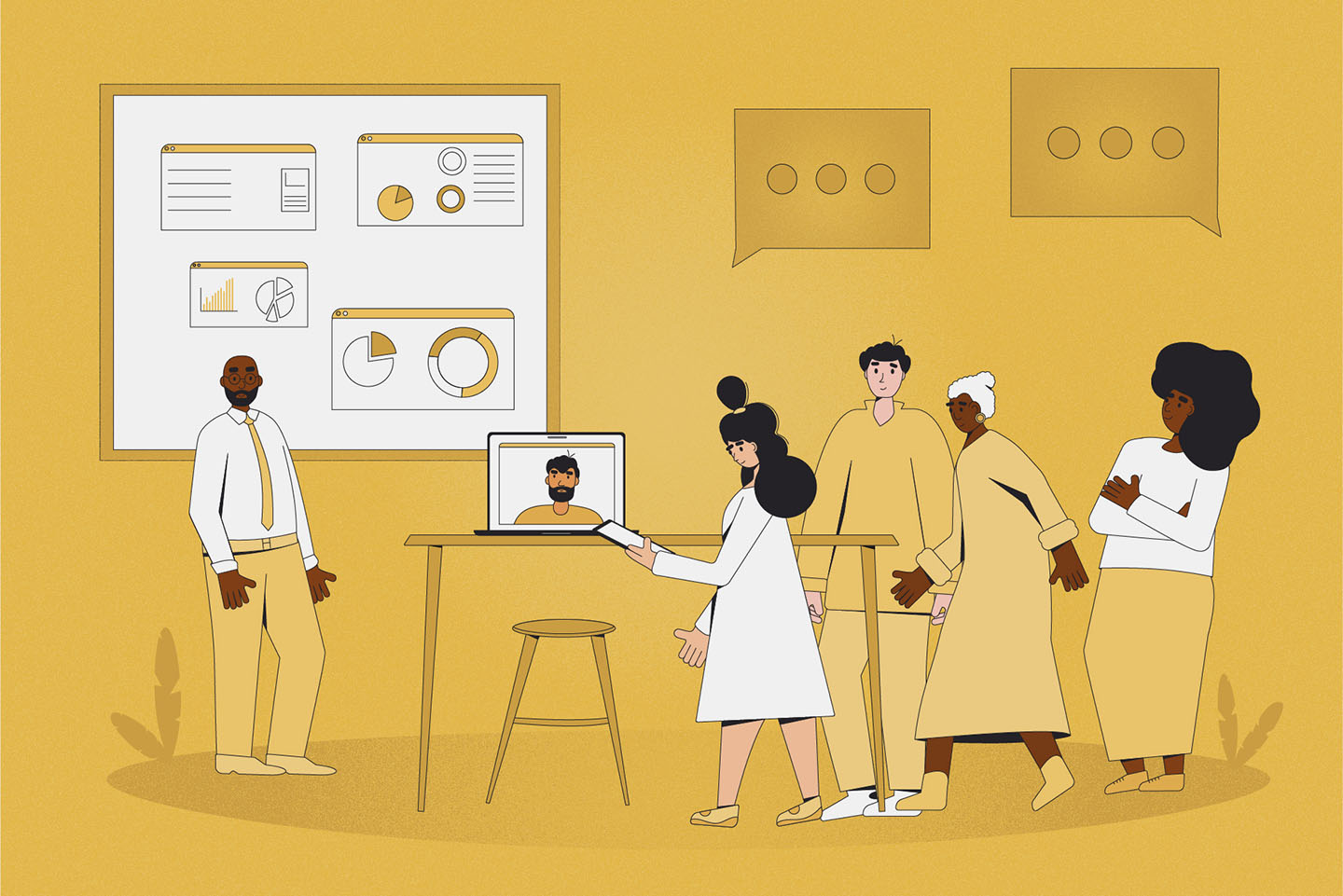 Presentation. Diverse group of professionals working together on a project. teamwork people. Coworkers talking at brainstorming business meeting, ©Aleksandr / Adobe Stock