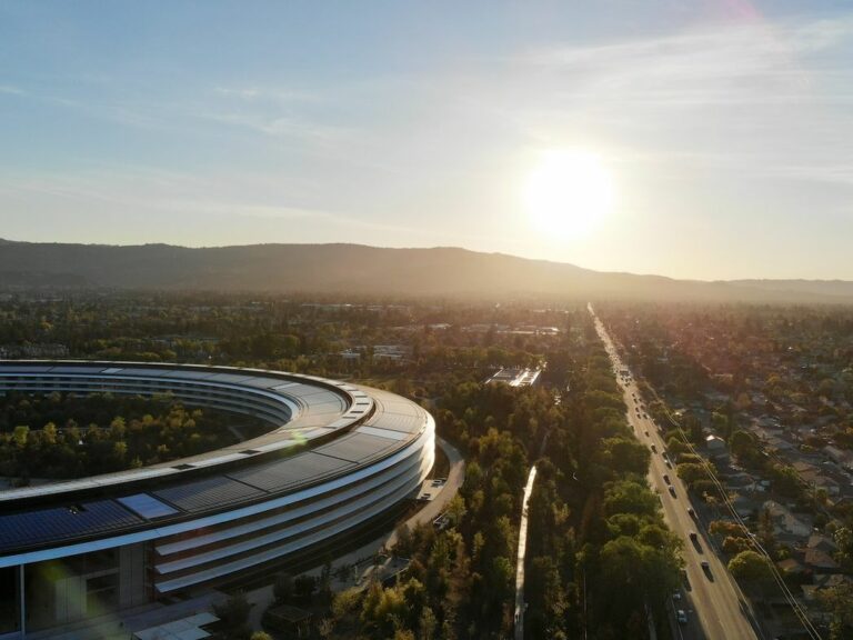 View of Apple Park in Cupertino, California, US
