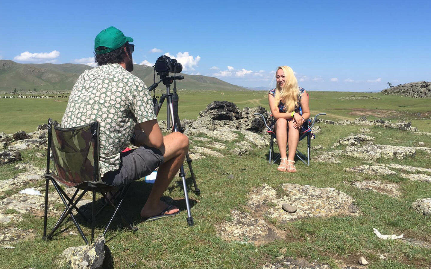 Cyril Bruyelle conducting an interview with a woman Cyril Bruyelle conducting an interview with a woman