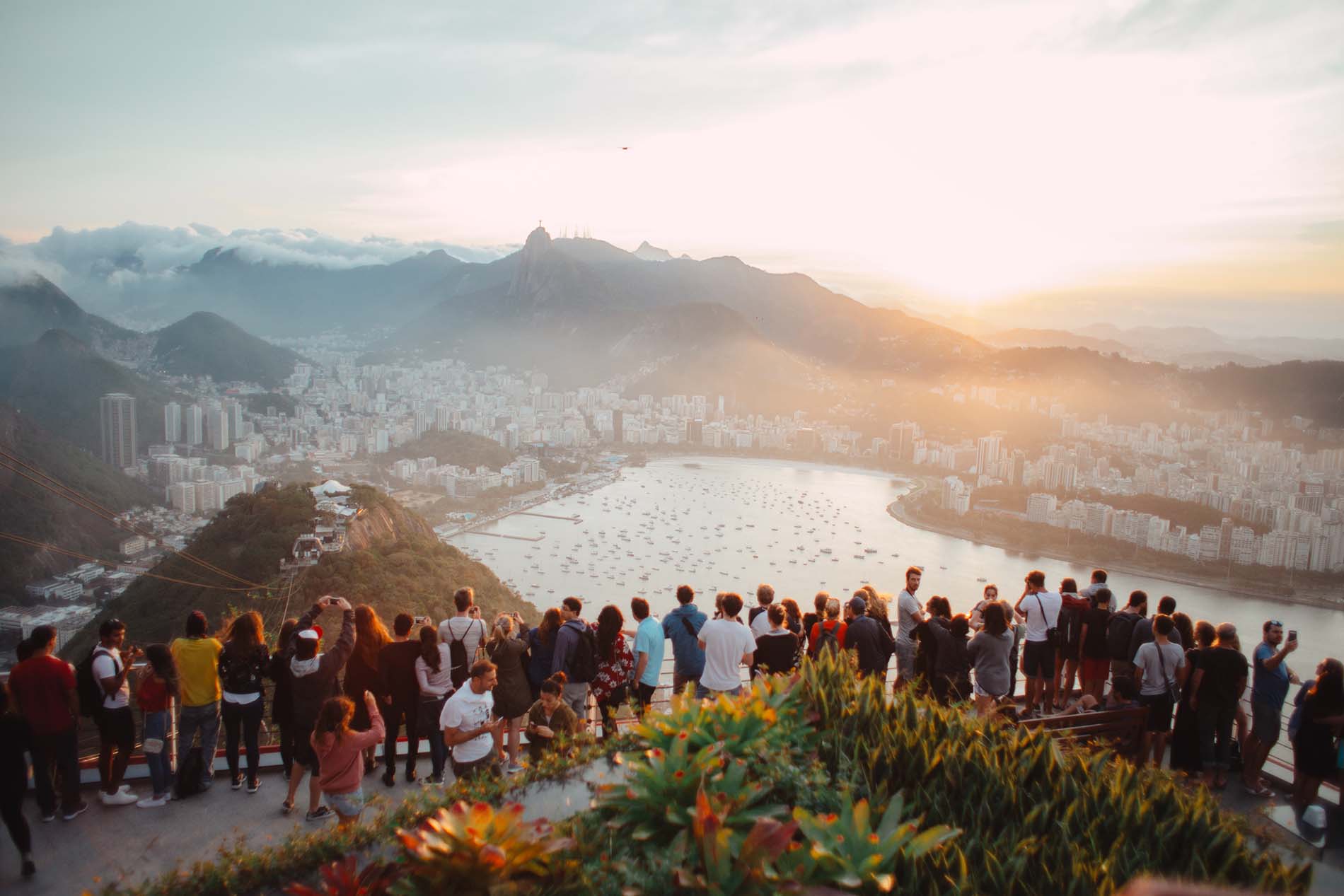 Tourists overlooking a destination.