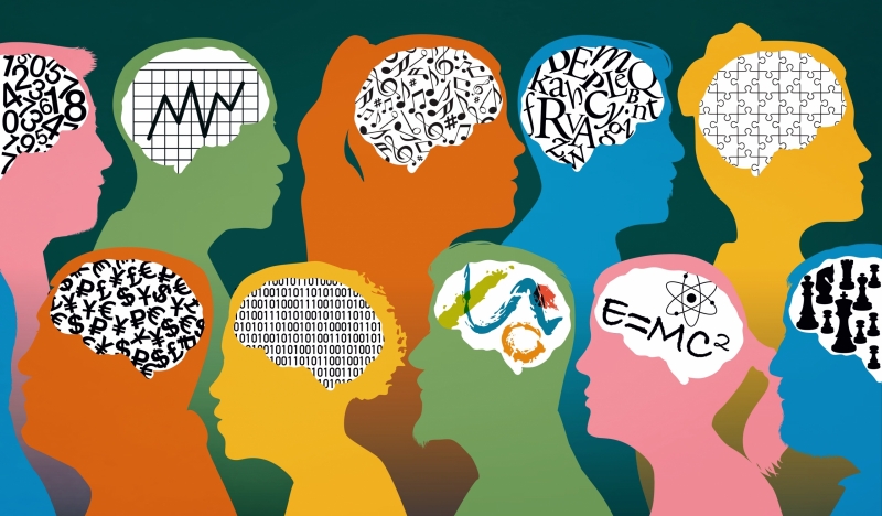 Heads filled with different thoughts and ideas to demonstrate neurdiversity