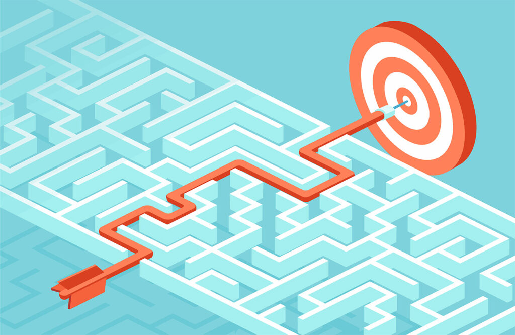 Image of a dart going through a maze to reach the target