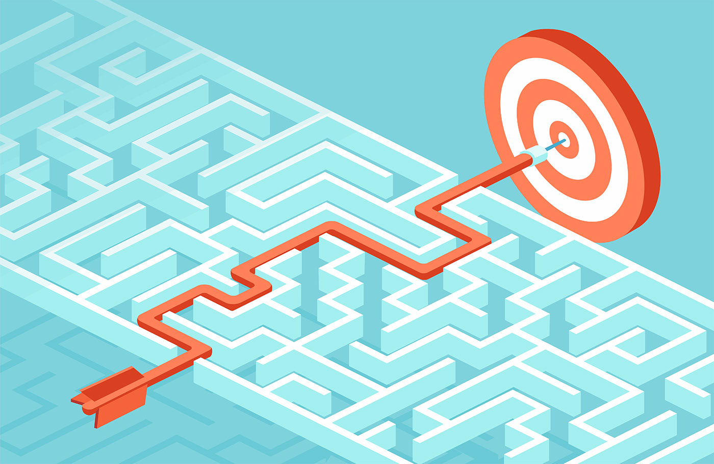 Image of a dart going through a maze to reach the target