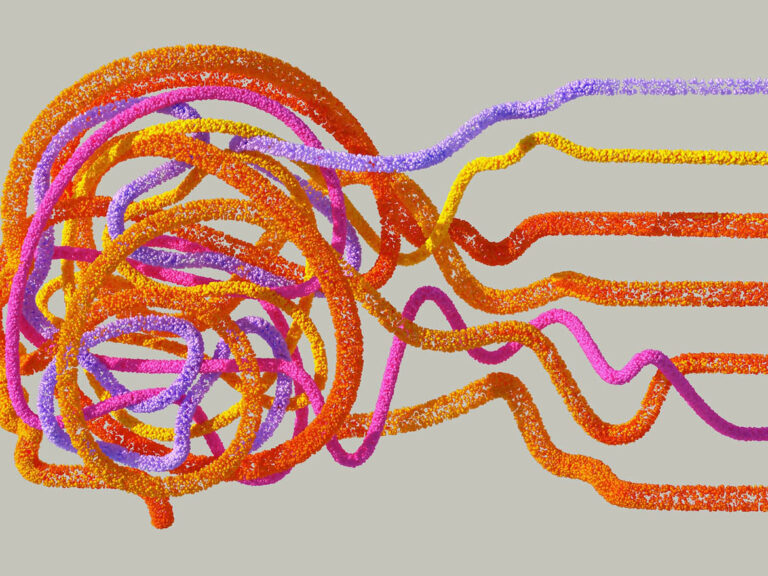 AI generated image depicting lots of different data flowing into a brain and getting jumbled up.