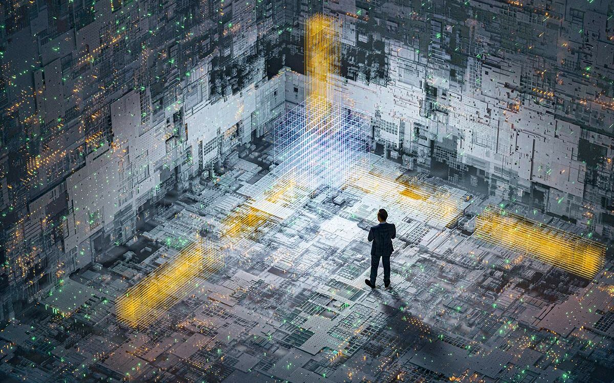 Gremlin-IStock-GettyImages Businessman lost in technology abstract picture