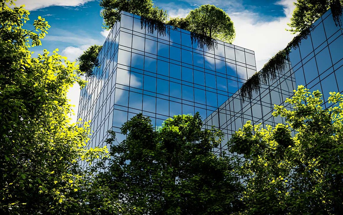 guteksk7-AdobeStock A modern eco-friendly office building in green forests