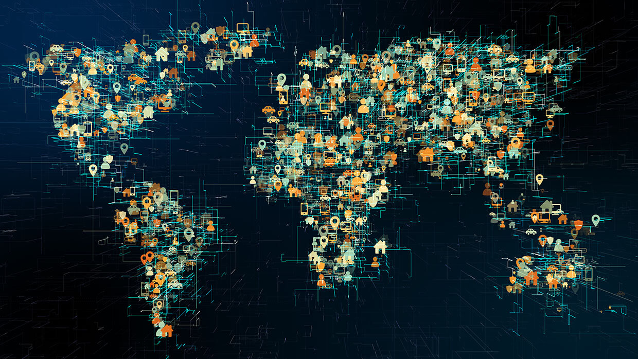 Global information technology of internet of things IOT big data network - Conceptual 3D render, © immimagery / Adobe Stock