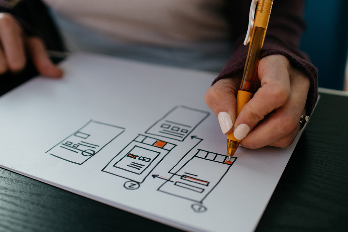 Person drawing a diagram with a pen