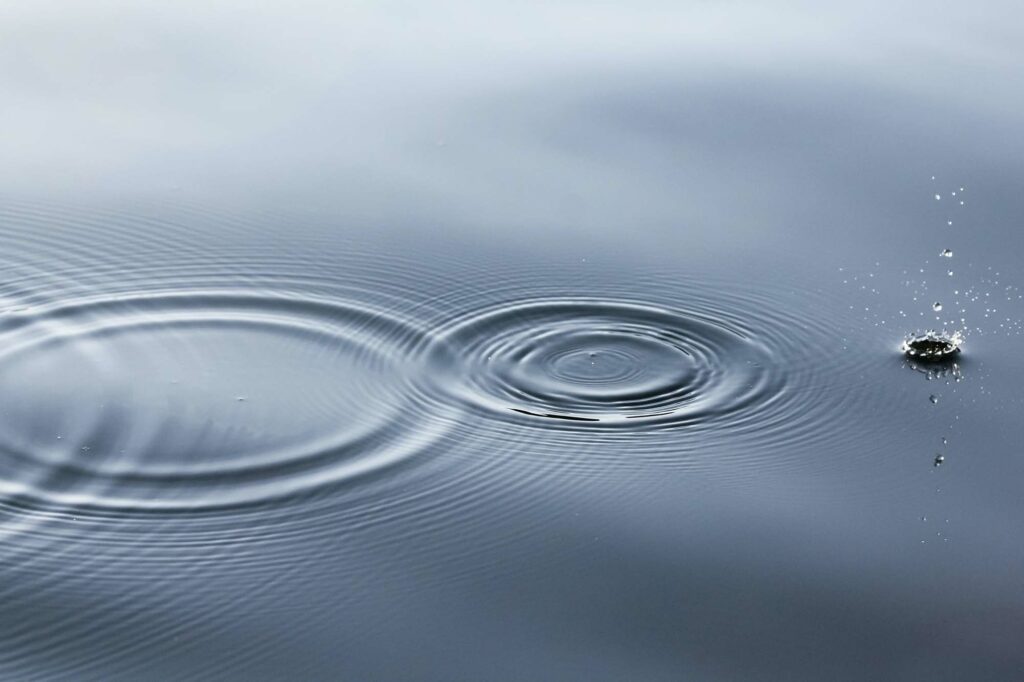 Growing ripples in water. Skipping stones.