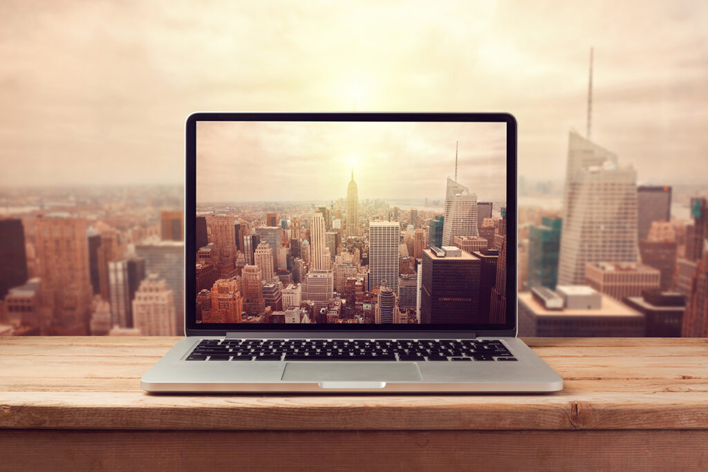 Computer in office dominating New York