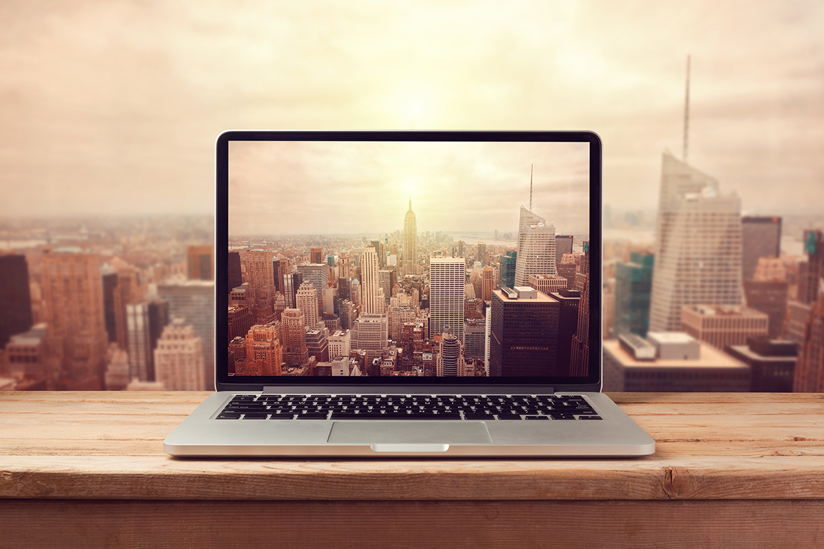 Computer in office dominating New York