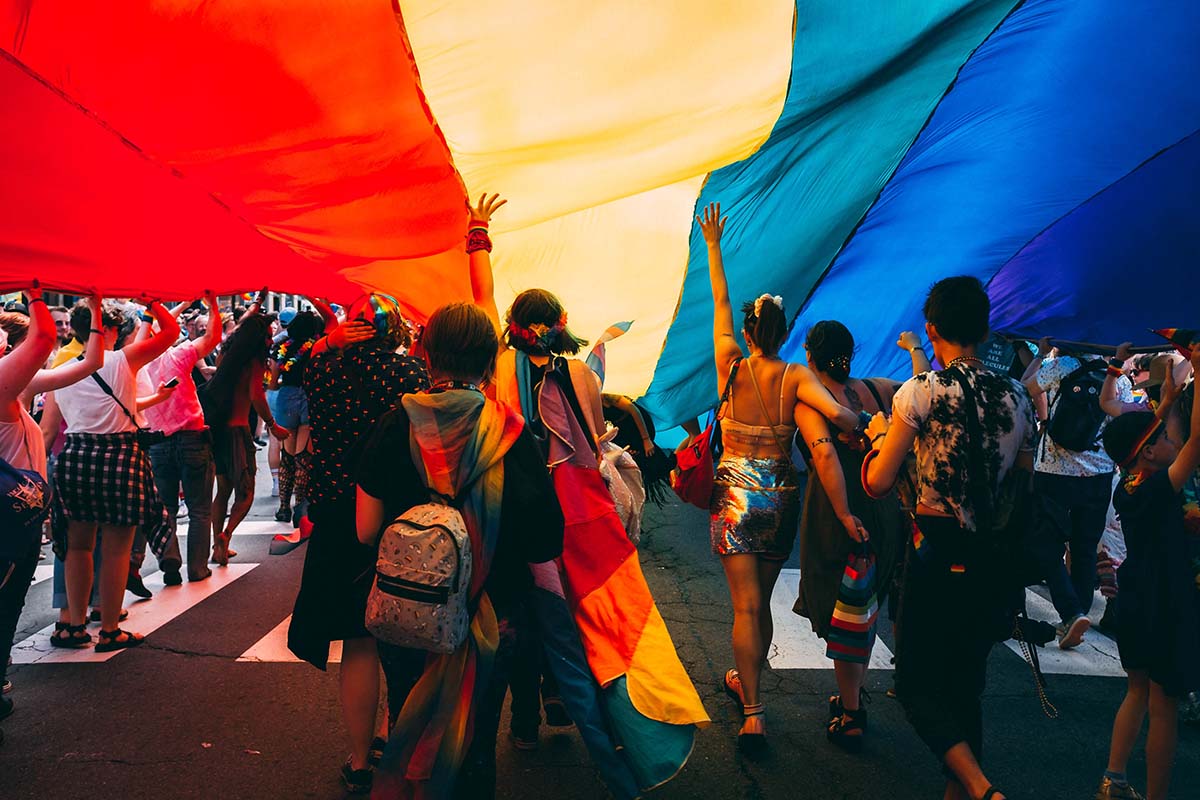 People celebrating at a Pride parade.