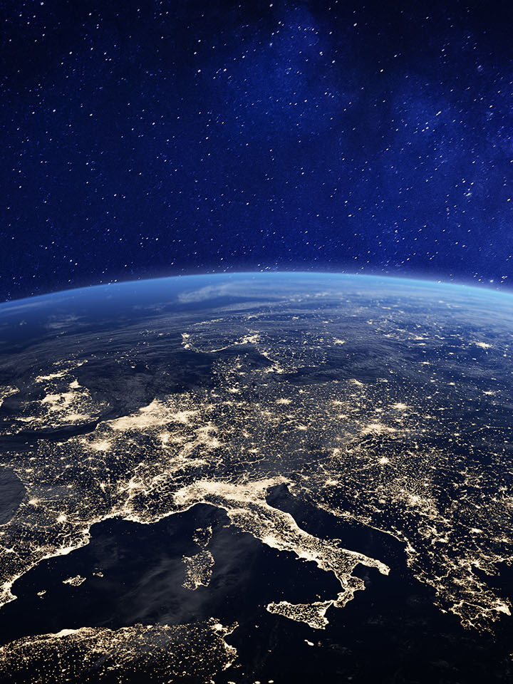 ©NicoElNino /Adobe Stock Europe at night from space, city lights, elements from NASA