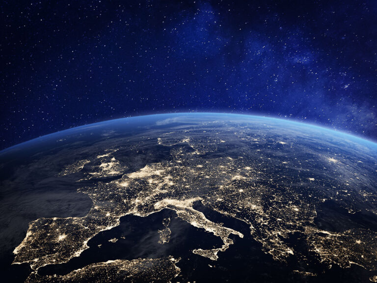 ©NicoElNino /Adobe Stock Europe at night from space, city lights, elements from NASA