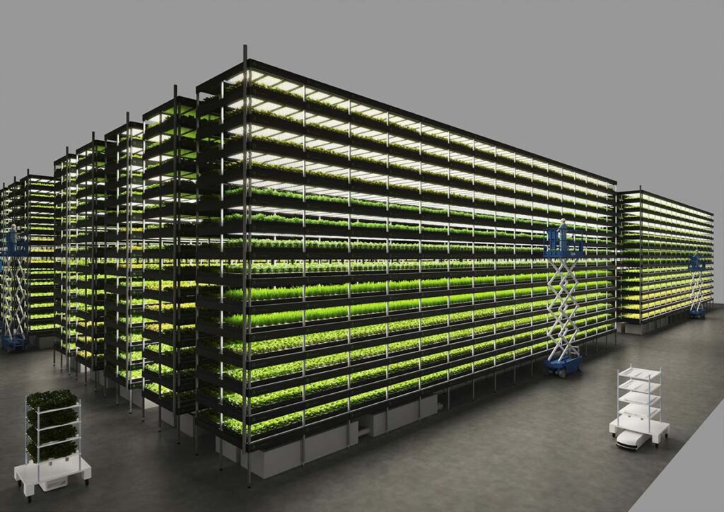 Digital photo of the Nordic Harvest vertical farming system.