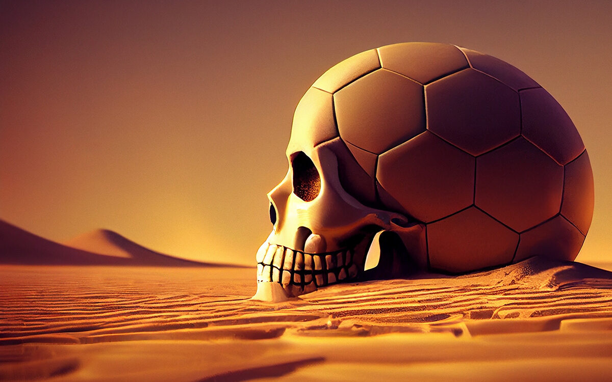 Schneestarre – AdobeStock Football-shaped skull in the desert.