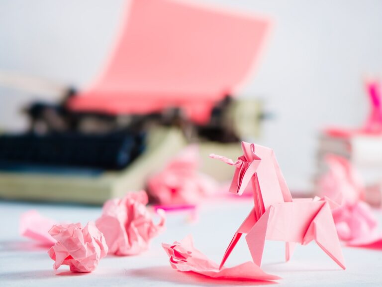 Image of a paper unicorn after several unsuccessful tries. Representing perserverance and creativity.
