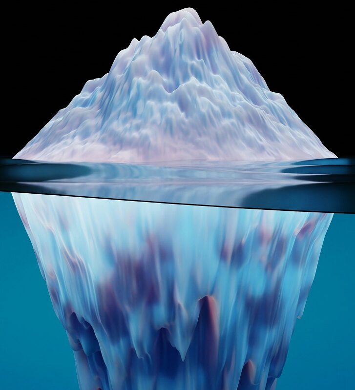 ©Simon Lee / Unsplash A picture of an iceberg where we can clearly see all of the iceberg that is hidden below the surface