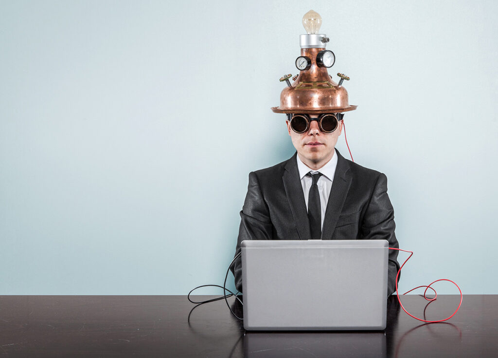 Vintage businessman sitting at office desk
