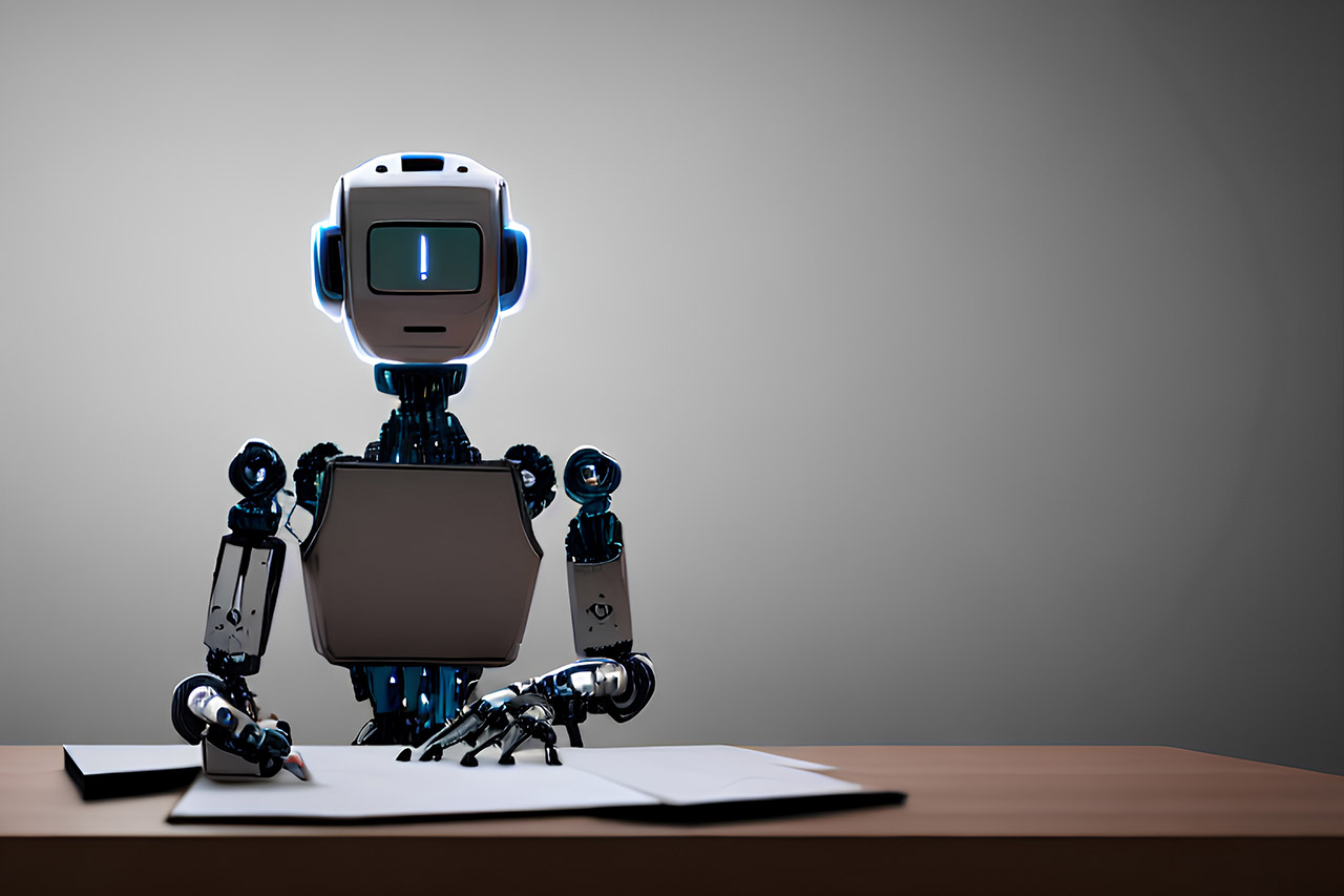 Image of a virtual assistant sitting at a desk