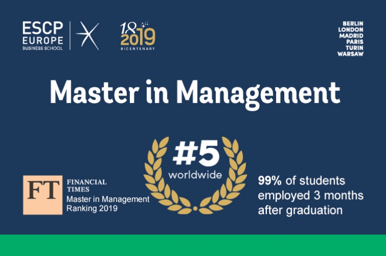 Ranking 2019 Financial Times, Master in Management, ESCP